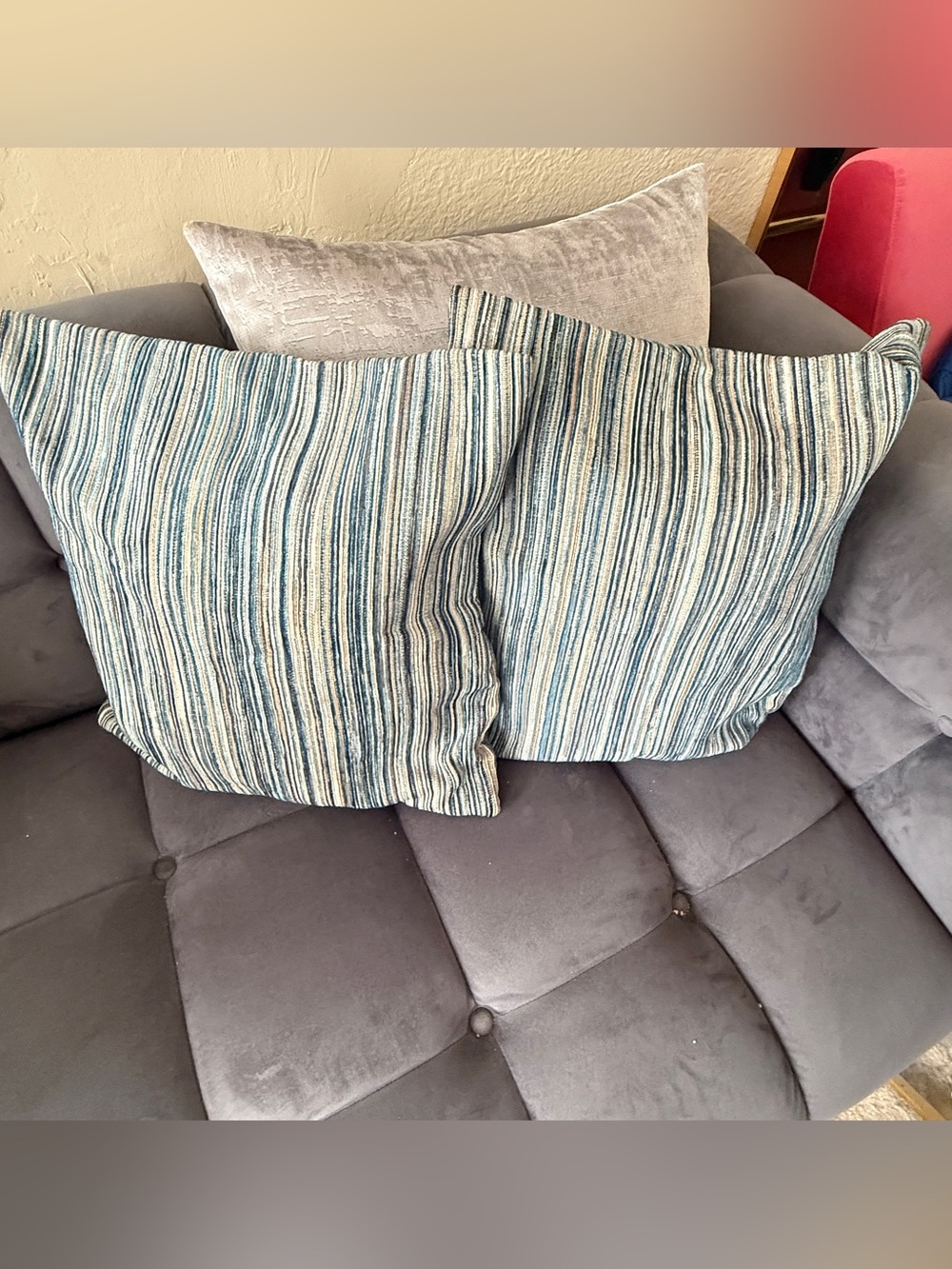 New 18x18” Blue Gray Striped Decorative Throw Pillow Cover Made in Turkey